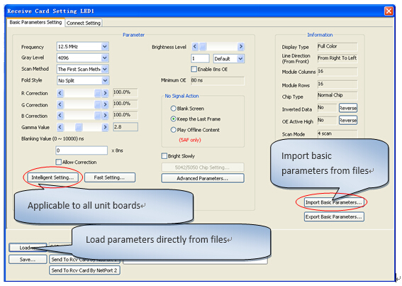 Interface for Colorlight Receiving card Parameters Setting